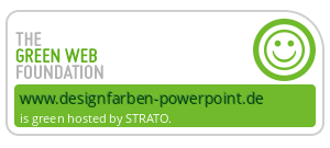 Auszeichnung der Website www.designfarben-powerpoint.de als green hosted by strato; die Auszeichnung stammt von der Green Web Foundation.