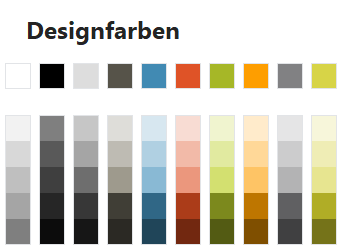 Screenshot Designfarbpalette in den Farben Blau, Rot, Orange, Hellgrün und Grau