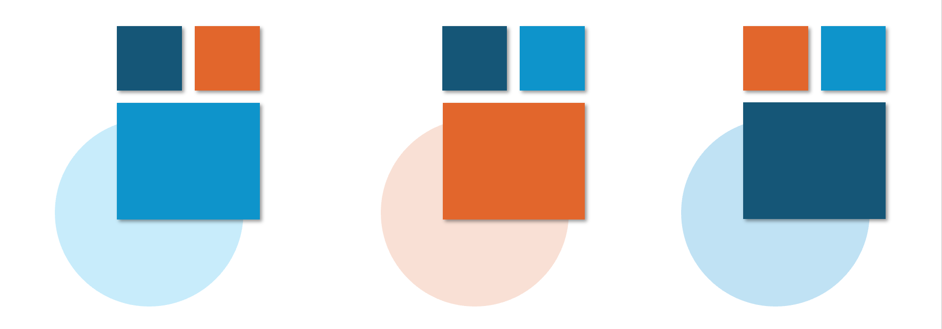 Drei Farbkombinationen aus den Farben Blau, Dunkelblau und Orange
