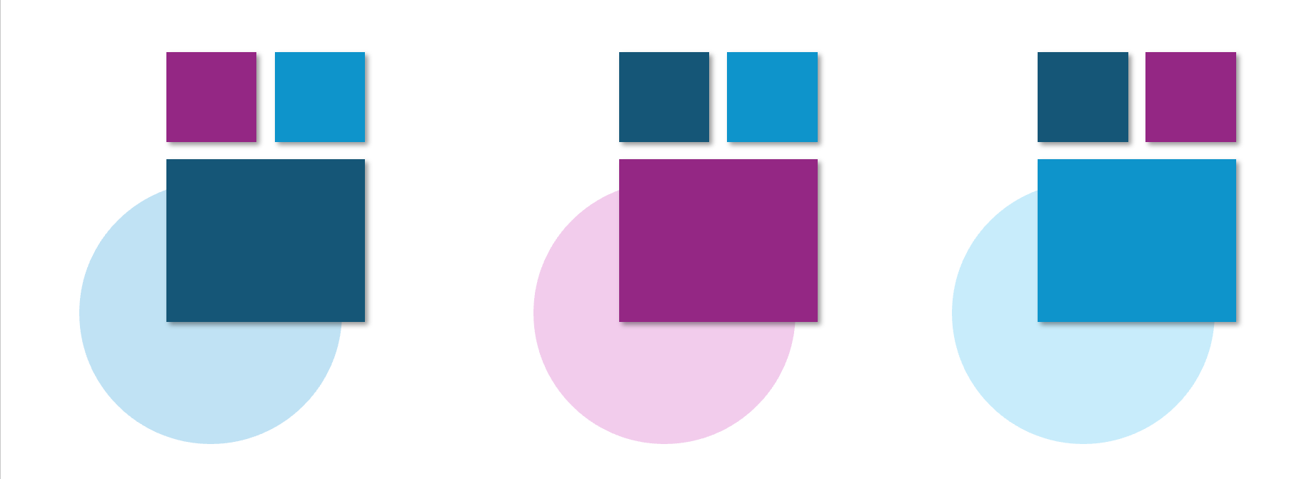 Drei Farbkombinationen aus den Farben Dunkelblau, Violett und Blau