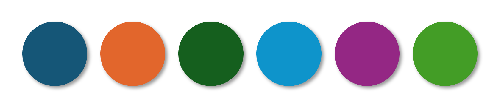 Punkte mit den sechs Akzentfarben der neuen Office-Designfarbpalette: Dunkelblau, Orange, Dunkelgrün, Hellblau, Violett, Hellgrün
